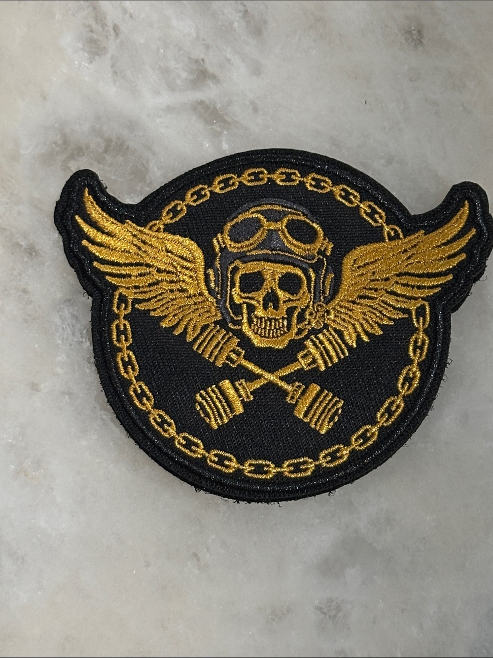 Gold Winged Skull Embroidered Patch - Men Accessories
